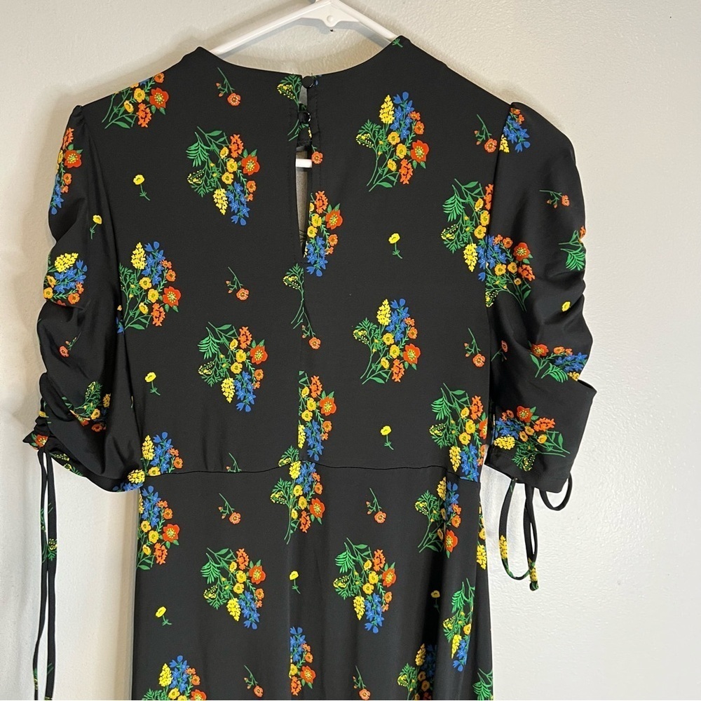 ASOS drawstring Ruffle Sleeve Floral Maxi Dress Black Sz 4 Keyhole Fit & Flare - Picture 12 of 13